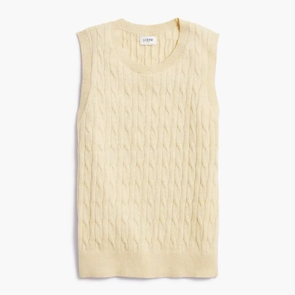 J. Crew Light Khaki Cable sweater shell 100% Cotton Size L NWT
